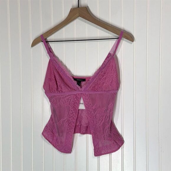Forever 21 Pink Lace Sheer Lingerie Top M Coquette Y2K Balletcore NWT Rave Fairy - Picture 1 of 8